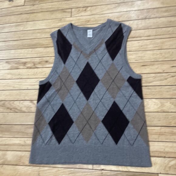 GAP Argyle Sweater Vest Wool Blend Men S Gray Brown Knit V Neck Pullover S 38" - Picture 16 of 16